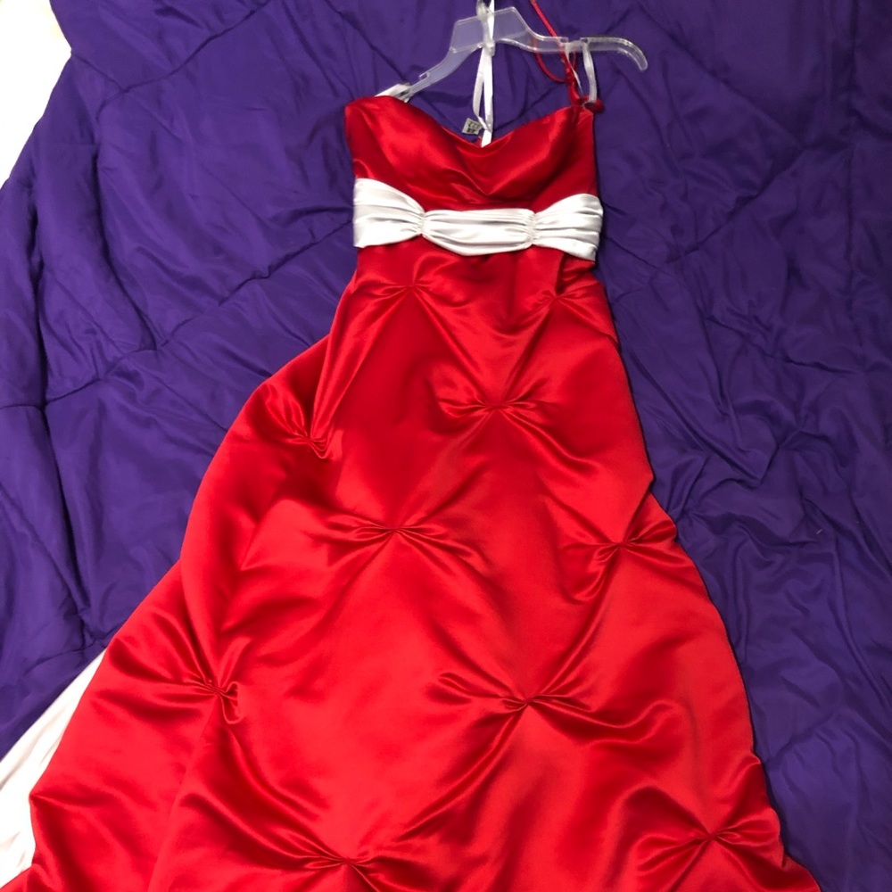 Strapless Red and Sliver Prom Dress